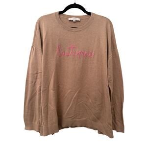 Loft Brown Crew Neck Pink Embroidered Autumn "l'automne "Graphic Sweater-Large